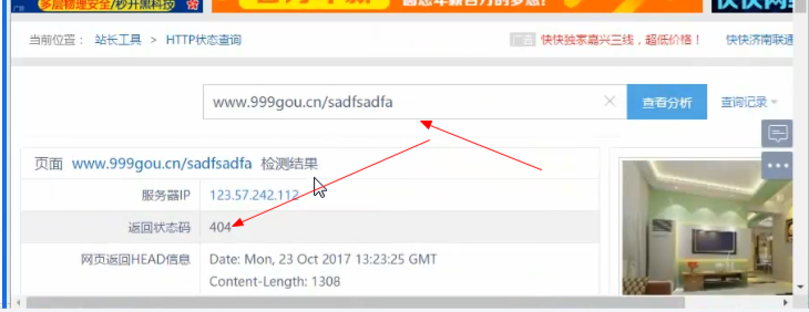 站长工具HTTP状态查询到一个死链接